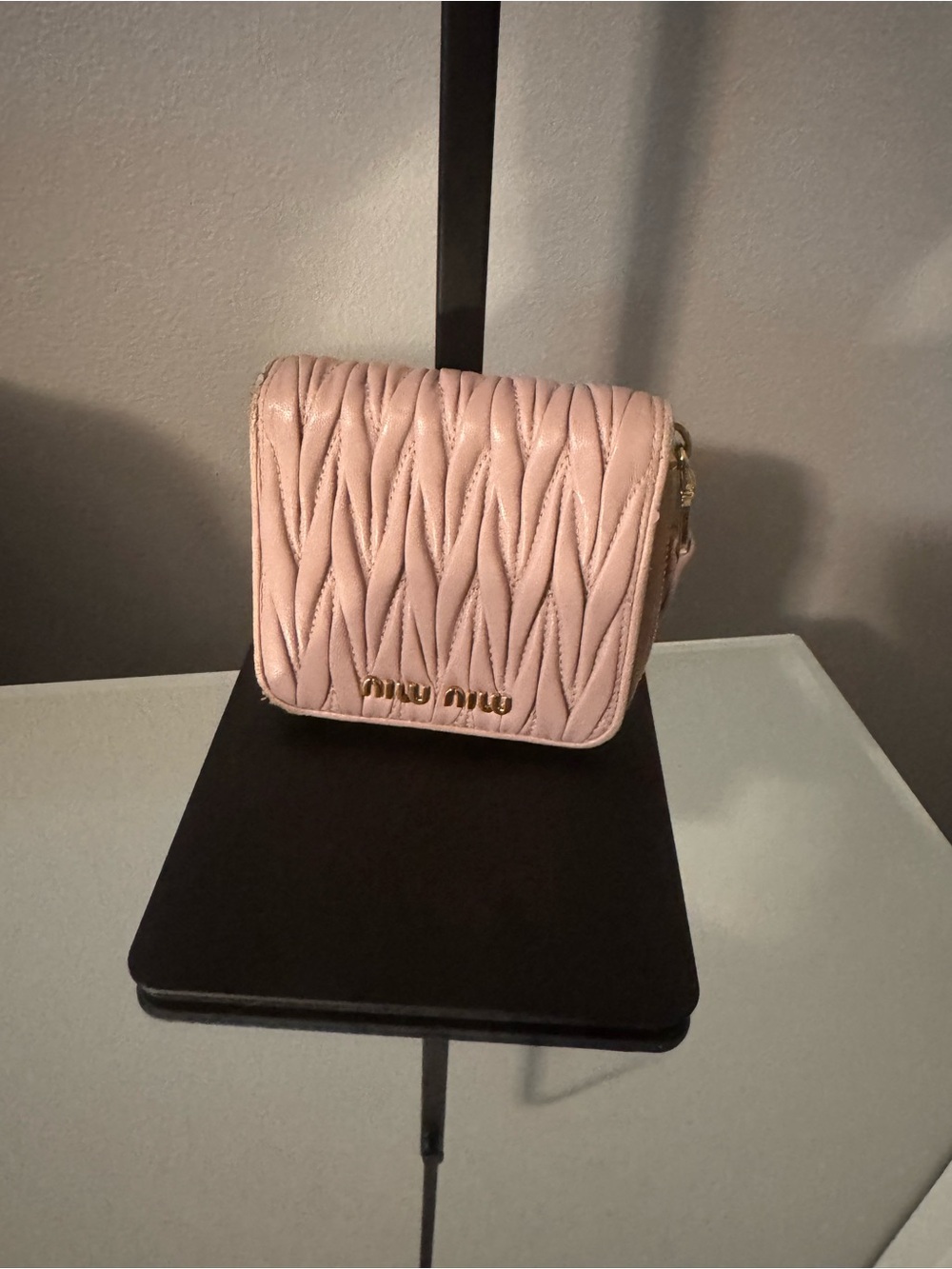 Miu Miu Blush Quilted Leather Mini Wallet Crossbody
